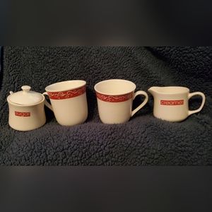 Vtg Just For You 6 pc set, Creamer Pitcher & Sugar Bowl w/Lid & Spoon & …